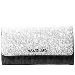 Michael Kors Jet Set Large Signature Logo TriFold Wallet Optic White Multi